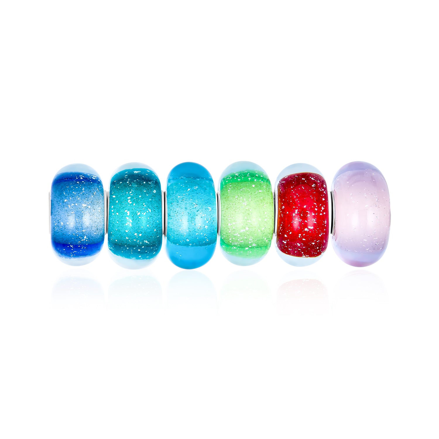 bundle-glass-painted-stripe-beads_pbx-hgsc-179_1 Multi Colors Set of 6 Sterling Silver Core Murano Glass Charm Bead for Bracelet - Image 1
