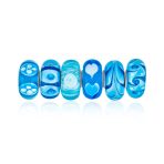 Mixed Set Blue Aqua White Floral Murano Glass Flower Charm Bead Sterling Silver Core For Bracelet