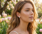 Romantic Cat Eye Heart-Shaped Petals Flower Stud Earrings with Omega Clip Earrings Gold For Pierced Ear - Image 6