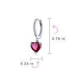 Romantic Love Pink Red Cubic Zirconia CZ Dangling Heart Huggie Mini Hoop Earrings Sterling Silver - Image 4