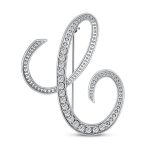 Large Statement ABC Pave Crystal Monogram Brooch Pin Silver or Gold Plated - Image 3