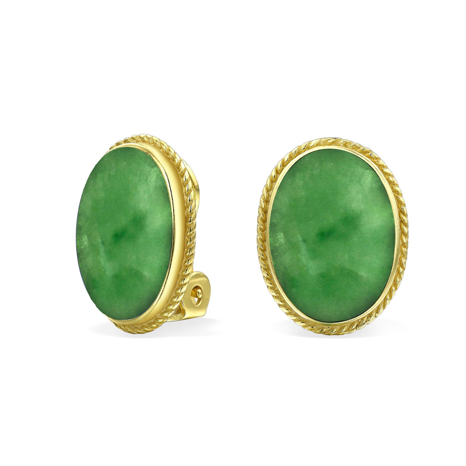 cabochon-oval-dyed-green-jade-wj-swe7762-lap-az-jade_1 7CT Oval Cabochon Gemstones 17K Gold Plated Clip-On Earrings - Image 1