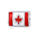 Red Enamel Maple Leaf Charm Bead for European Bracelet Silver Canada Flag