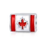 Red Enamel Maple Leaf Charm Bead for European Bracelet Silver Canada Flag