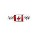 Set of 2 Red Enamel Canadian Flag & Maple Leaf Dangle Charm Bead Oxidized Silver - Image 3