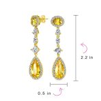 Art Deco Style Royal Green Cubic Zirconia Halo CZ Statement Teardrop Chandelier Earrings Silver Plated - Image 19