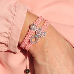 Stackable Pink Ribbon Strand Bracelet with Pave Crystal and Braided Cord - Image 2