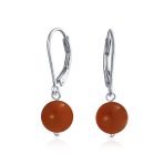 Simple Gemstone 8MM Drop Ball Earrings Secure Hinge Lever Back Sterling Silver - Image 11