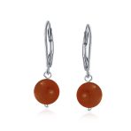 Simple Gemstone 8MM Drop Ball Earrings Secure Hinge Lever Back Sterling Silver - Image 27