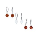 Set of 3 Simple Natural Stone 8MM Ball Drop Earrings Sterling Silver Leverback - Image 3