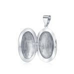 Oval Keepsake Photo Locket Necklace Carved Floral Leaf Motif Holds Pictures .925 Sterling Silver - Image 2
