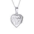 Vintage Style Keepsake Leaf Design Heart Photo Locket Necklace Pendant .925 Silver - Image 3