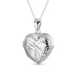 Vintage Style Heart Shaped Locket Pendant Necklace Holds Photos Silver