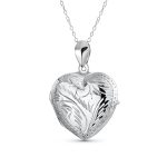 Vintage Style Heart Shaped Locket Pendant Necklace Holds Photos Silver