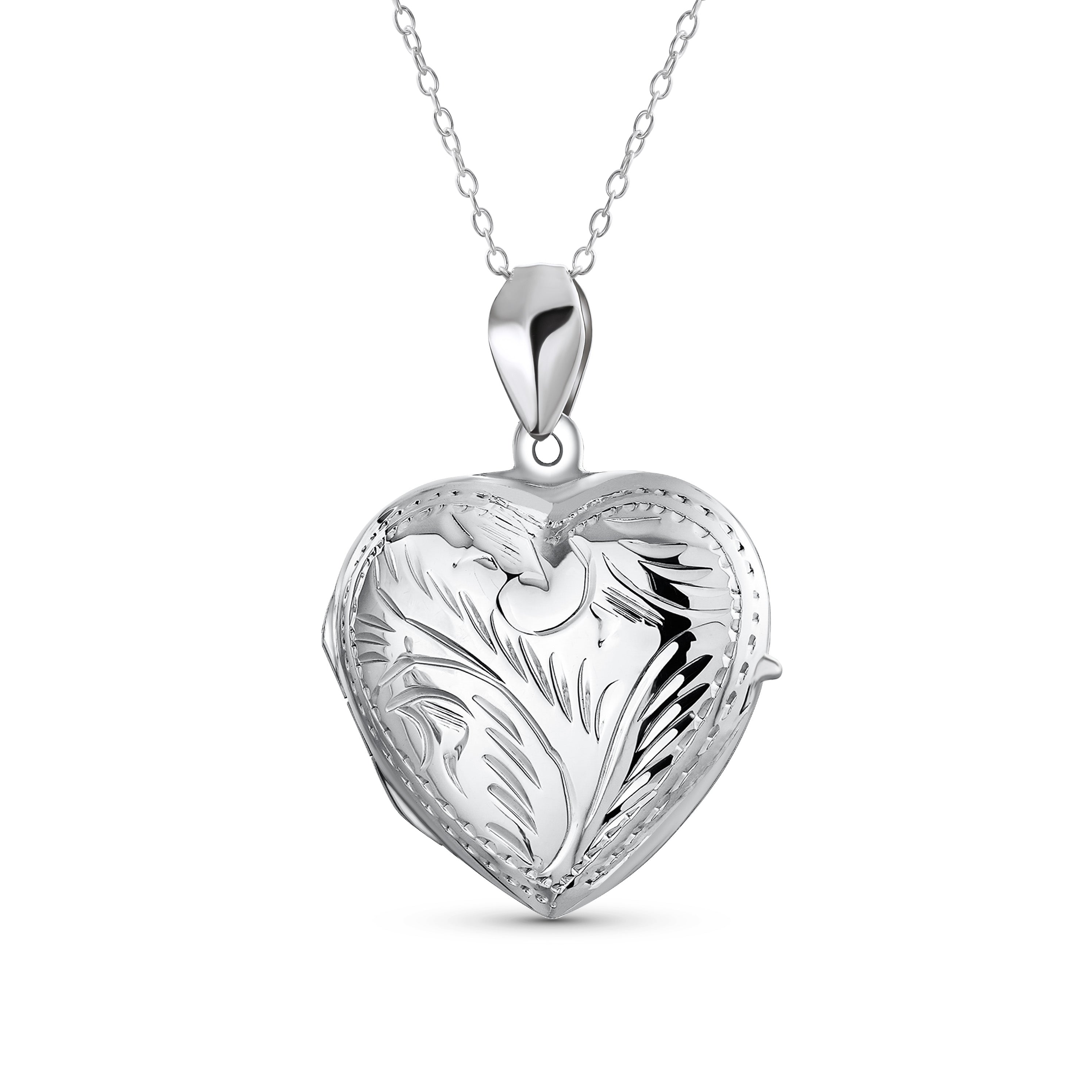 carved-leaf-heart-shaped-photo-locket-silver_sstr-p21351_11 Vintage Style Heart Shaped Locket Pendant Necklace Holds Photos Silver - Image 1