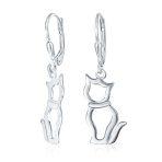 Best Friend Animal Lover Dangle Earrings Sterling Silver Cat