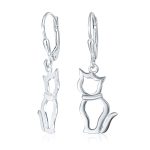 Best Friend Animal Lover Dangle Earrings Sterling Silver Cat