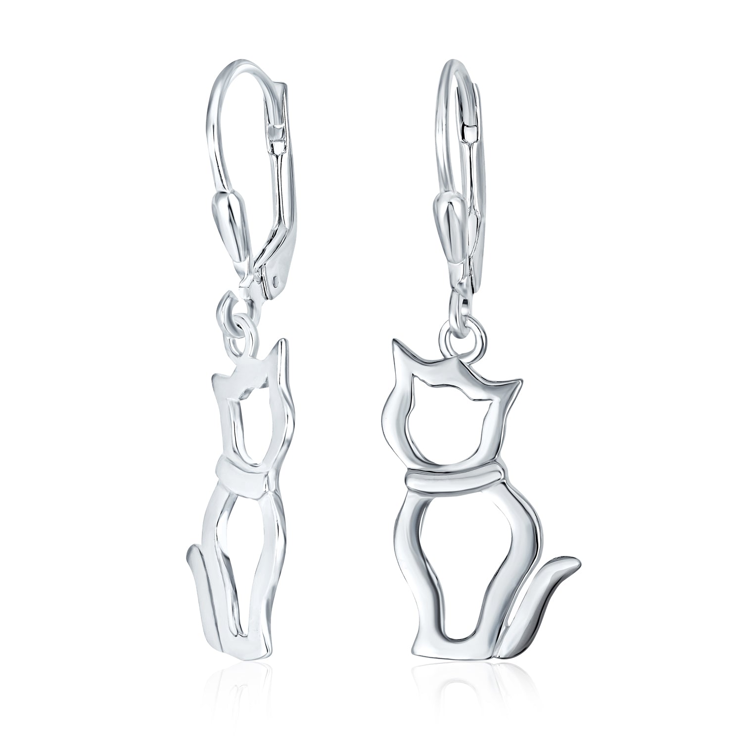 cat-dangle-earrings-silver-kitty_srn-s110375e_1 Best Friend Animal Lover Dangle Earrings Sterling Silver Cat - Image 1