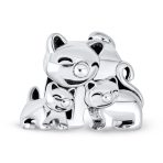 Set of 2 Mommy Cat & Kittens Family &  I Love My Cat Round Charm Bead Silver - Image 2
