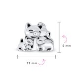Set of 2 Mommy Cat & Kittens Family &  I Love My Cat Round Charm Bead Silver - Image 4