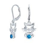 Small Kitty Kitten Animal Pet Blue CZ Accent Dangle Cat Earrings Sterling Silver - Image 2