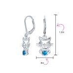 Small Kitty Kitten Animal Pet Blue CZ Accent Dangle Cat Earrings Sterling Silver - Image 7