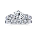 Sterling Silver 2CT Round CZ Solitaire Engagement Ring Set with Baguette Side Stones 6-Prong Design