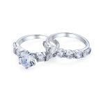 Sterling Silver 2CT Round CZ Solitaire Engagement Ring Set with Baguette Side Stones 6-Prong Design - Image 2