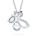 Kitty Cat Pendant Necklace CZ Black & White Kitten Jewelry Two-Tone Gold - Image 2