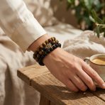Set of 3 Hamsa Hand Natural Tiger Eye and Onyx Bead Stretch Bracelet Gold Plated - Image 3