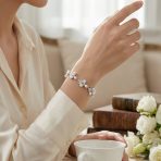 Multi Flowers Leaf Motif White Cultured Freshwater Pearl Strand Bracelet 7 Inch - Image 5