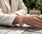 Set of 3 Stackable Stretch Bracelet with White Simulated Pearl 10MM Round Beads - Image 3
