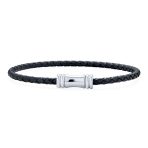 Black Woven Multi Strand Leather Bracelet Silver Tone Clasp