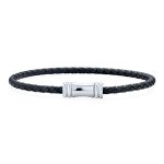 Black Woven Multi Strand Leather Bracelet Silver Tone Clasp