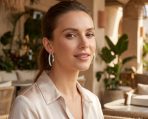 Channel Set CZ Statement Hoop Earrings Stardust Finish Plated Stainless Steel - Image 6