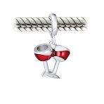 Celebration Toast Red Wine Glass Charm Bead Enamel Sterling Silver for Bracelet - Image 2