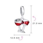 Celebration Toast Red Wine Glass Charm Bead Enamel Sterling Silver for Bracelet - Image 3
