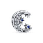 Celestial Crescent Moon Star Charm Bead Sterling Silver for European Bracelets