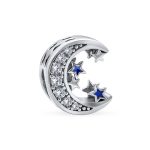Celestial Crescent Moon Star Charm Bead Sterling Silver for European Bracelets