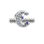 Celestial Crescent Moon Star Charm Bead Sterling Silver for European Bracelets - Image 2
