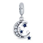 Celestial Crescent Moon Star Dangle Charm Bead Sterling Silver for Bracelet