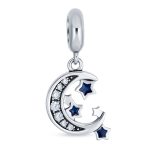 Celestial Crescent Moon Star Dangle Charm Bead Sterling Silver for Bracelet