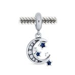 Celestial Crescent Moon Star Dangle Charm Bead Sterling Silver for Bracelet - Image 2