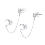 Celestial Moon & Star Pierced Cartilage & Ear Lobe Stud Earrings .925 Sterling Silver