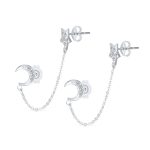 Celestial Moon & Star Pierced Cartilage & Ear Lobe Stud Earrings .925 Sterling Silver