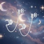 Celestial Moon & Star Pierced Cartilage & Ear Lobe Stud Earrings .925 Sterling Silver - Image 3