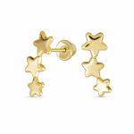 Solar Fun Celestial Patriotic 3 Star Stud Earrings 14K Gold