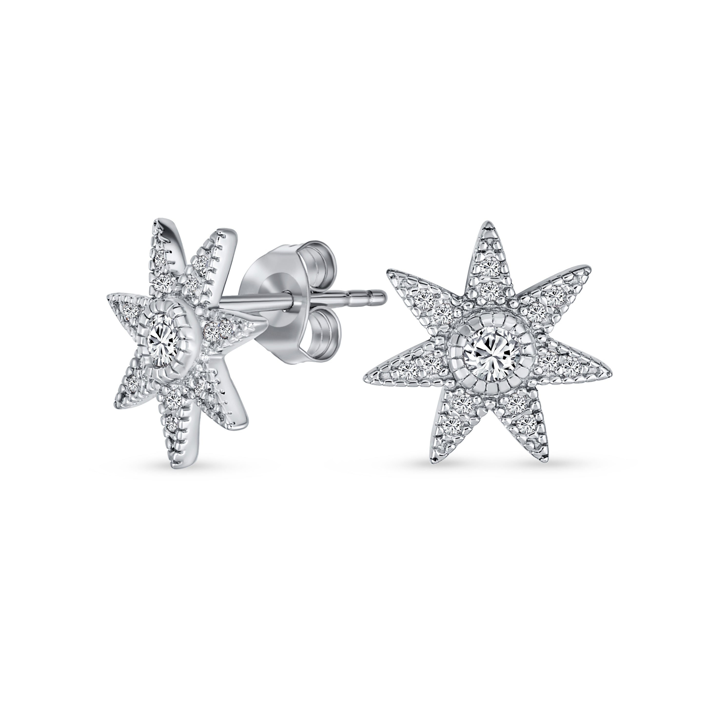 celestial_star_stud_earrings_hsh-hse11488_1 Heavenly North Star CZ Stud Earrings - Celestial Pave Jewelry in Sterling Silver - Image 1