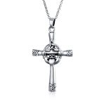 Celtic Claddagh Cross Pendant Necklace Trinity Infinity Knot Claddagh Oxidized .925 Sterling Silver