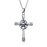 Celtic Claddagh Cross Pendant Necklace Trinity Infinity Knot Claddagh Oxidized .925 Sterling Silver